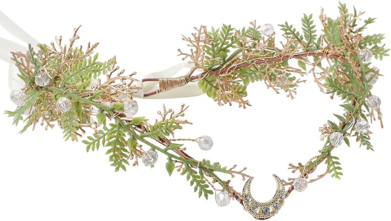 MOSTORY Woodland Flower Elf Crown - Floral Moon Headpiece for Forest Fairy Costume Women Renaissance Faire Fantasy Cosplay - Image 1